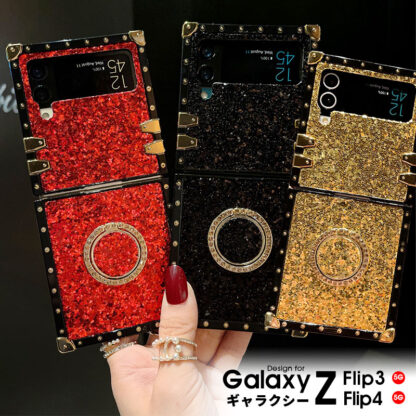 Galaxy ギャラクシー ケース Z Flip4 Z Flip3 5G スマホケース ギャラクシーzフリップ3 ギャラクシーzフリップ4 5G カバー 背面 リング付き リング バンパー シンプル スタンド 大人かわいい キラキラ 韓国 おしゃれ 対衝撃