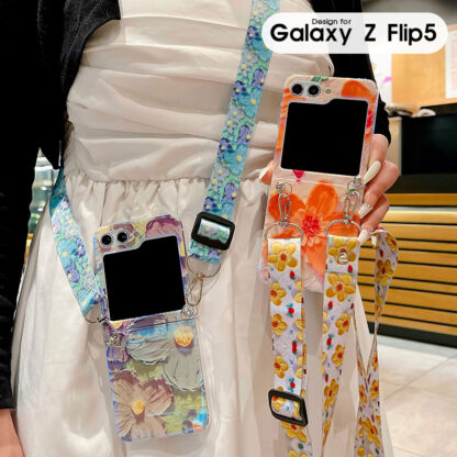 Galaxy ギャラクシー ケース スマホショルダー ショルダーストラップ Galaxy Z Flip5 SCG23 SC-54D スマホケース Z Flip5 カバー 保護カバー Galaxy Z flip5 5Gケース 大人かわいい 韓国スタイル 折りたたみ式 おしゃれ 可愛い 花柄